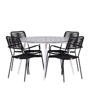 Break, Lindos – Ensemble repas – Table : ⌀120 Chaise : 66 x 85 x 55 cm