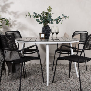 Break, Lindos – Ensemble repas – Table : ⌀120 Chaise : 66 x 85 x 55 cm