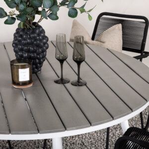 Break, Lindos – Ensemble repas – Table : ⌀120 Chaise : 66 x 85 x 55 cm