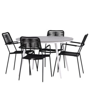 Break, Lindos – Ensemble repas – Table : ⌀120 Chaise : 66 x 85 x 55 cm