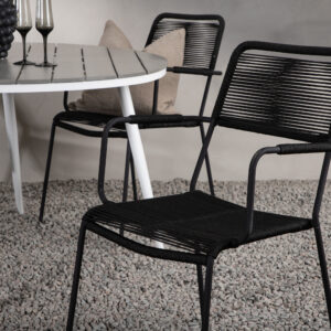 Break, Lindos – Ensemble repas – Table : ⌀120 Chaise : 66 x 85 x 55 cm