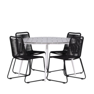 Break, Lindos – Ensemble repas – Table : ⌀120 Chaise : 59 x 86 x 57 cm