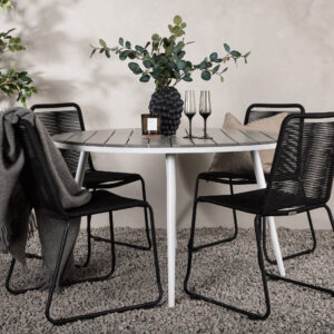 Break, Lindos – Ensemble repas – Table : ⌀120 Chaise : 59 x 86 x 57 cm