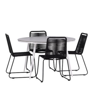 Break, Lindos – Ensemble repas – Table : ⌀120 Chaise : 59 x 86 x 57 cm