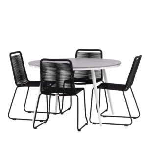 Break, Lindos – Ensemble repas – Table : ⌀120 Chaise : 59 x 86 x 57 cm