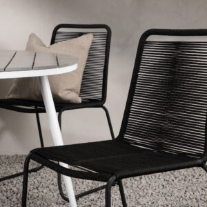 Break, Lindos – Ensemble repas – Table : ⌀120 Chaise : 59 x 86 x 57 cm