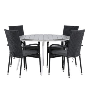 Break, Anna – Ensemble repas – Table : ⌀120 Chaise : 64 x 95 x 55 cm