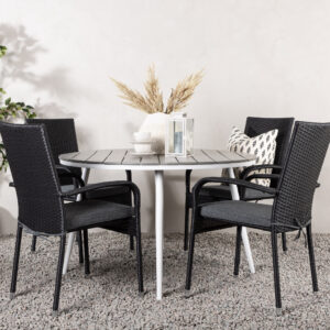 Break, Anna – Ensemble repas – Table : ⌀120 Chaise : 64 x 95 x 55 cm
