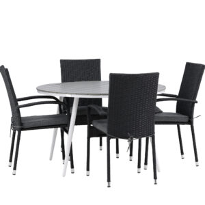Break, Anna – Ensemble repas – Table : ⌀120 Chaise : 64 x 95 x 55 cm