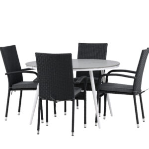 Break, Anna – Ensemble repas – Table : ⌀120 Chaise : 64 x 95 x 55 cm