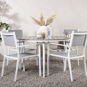 Break, Copacabana – Ensemble repas – Table : ⌀120 Chaise : 60,5 x 88 x 56,5 cm