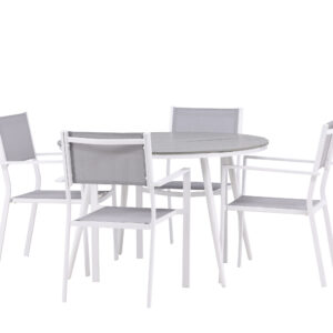 Break, Copacabana – Ensemble repas – Table : ⌀120 Chaise : 60,5 x 88 x 56,5 cm
