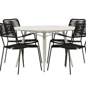 Lina, Lindos – Ensemble repas – Table : ⌀120 Chaise : 66 x 85 x 55 cm