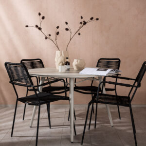 Lina, Lindos – Ensemble repas – Table : ⌀120 Chaise : 66 x 85 x 55 cm