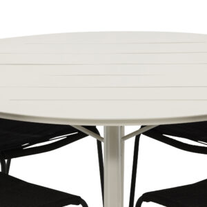 Lina, Lindos – Ensemble repas – Table : ⌀120 Chaise : 59 x 86 x 57 cm