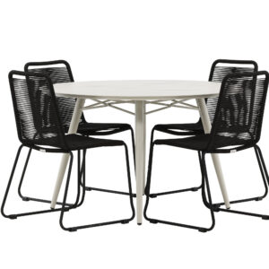 Lina, Lindos – Ensemble repas – Table : ⌀120 Chaise : 59 x 86 x 57 cm