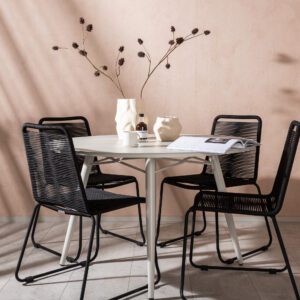 Lina, Lindos – Ensemble repas – Table : ⌀120 Chaise : 59 x 86 x 57 cm