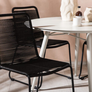 Lina, Lindos – Ensemble repas – Table : ⌀120 Chaise : 59 x 86 x 57 cm