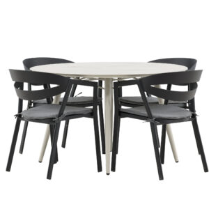 Lina, Slit – Ensemble repas – Beige – Table : ⌀120 Chaise : 62 x 76 x 59 cm