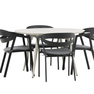 Lina, Slit – Ensemble repas – Beige – Table : ⌀120 Chaise : 62 x 76 x 59 cm