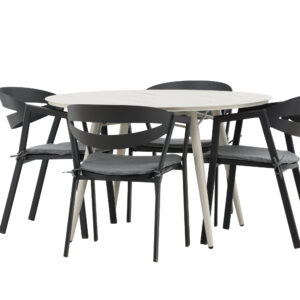 Lina, Slit – Ensemble repas – Beige – Table : ⌀120 Chaise : 62 x 76 x 59 cm