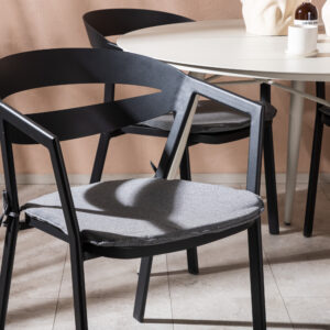 Lina, Slit – Ensemble repas – Beige – Table : ⌀120 Chaise : 62 x 76 x 59 cm