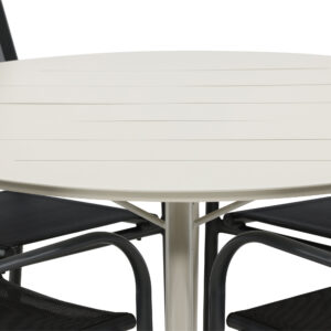 Lina, Santorini – Ensemble repas – Table : ⌀120 Chaise : 58 x 88 x 56 cm