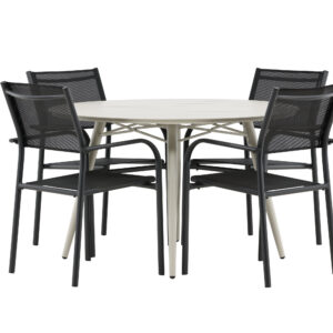 Lina, Santorini – Ensemble repas – Table : ⌀120 Chaise : 58 x 88 x 56 cm