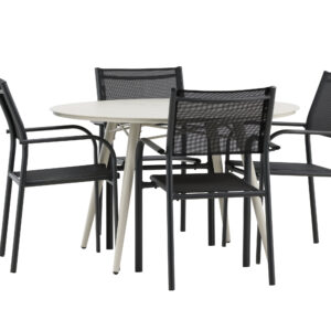 Lina, Santorini – Ensemble repas – Table : ⌀120 Chaise : 58 x 88 x 56 cm