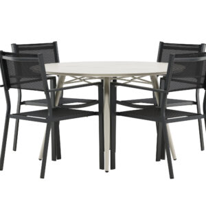 Lina, Copacabana – Ensemble repas – Table : ⌀120 Chaise : 60,5 x 88 x 56,5 cm