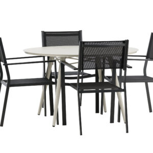 Lina, Copacabana – Ensemble repas – Table : ⌀120 Chaise : 60,5 x 88 x 56,5 cm