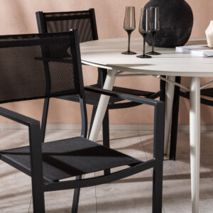 Lina, Copacabana – Ensemble repas – Table : ⌀120 Chaise : 60,5 x 88 x 56,5 cm