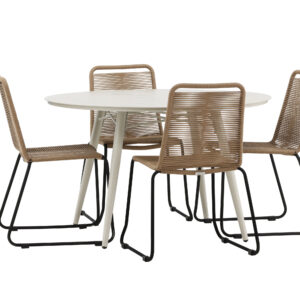 Lina, Lindos – Ensemble repas – Beige – Table : ⌀120 Chaise : 59 x 86 x 57 cm