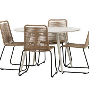 Lina, Lindos – Ensemble repas – Beige – Table : ⌀120 Chaise : 59 x 86 x 57 cm