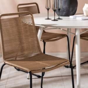 Lina, Lindos – Ensemble repas – Beige – Table : ⌀120 Chaise : 59 x 86 x 57 cm