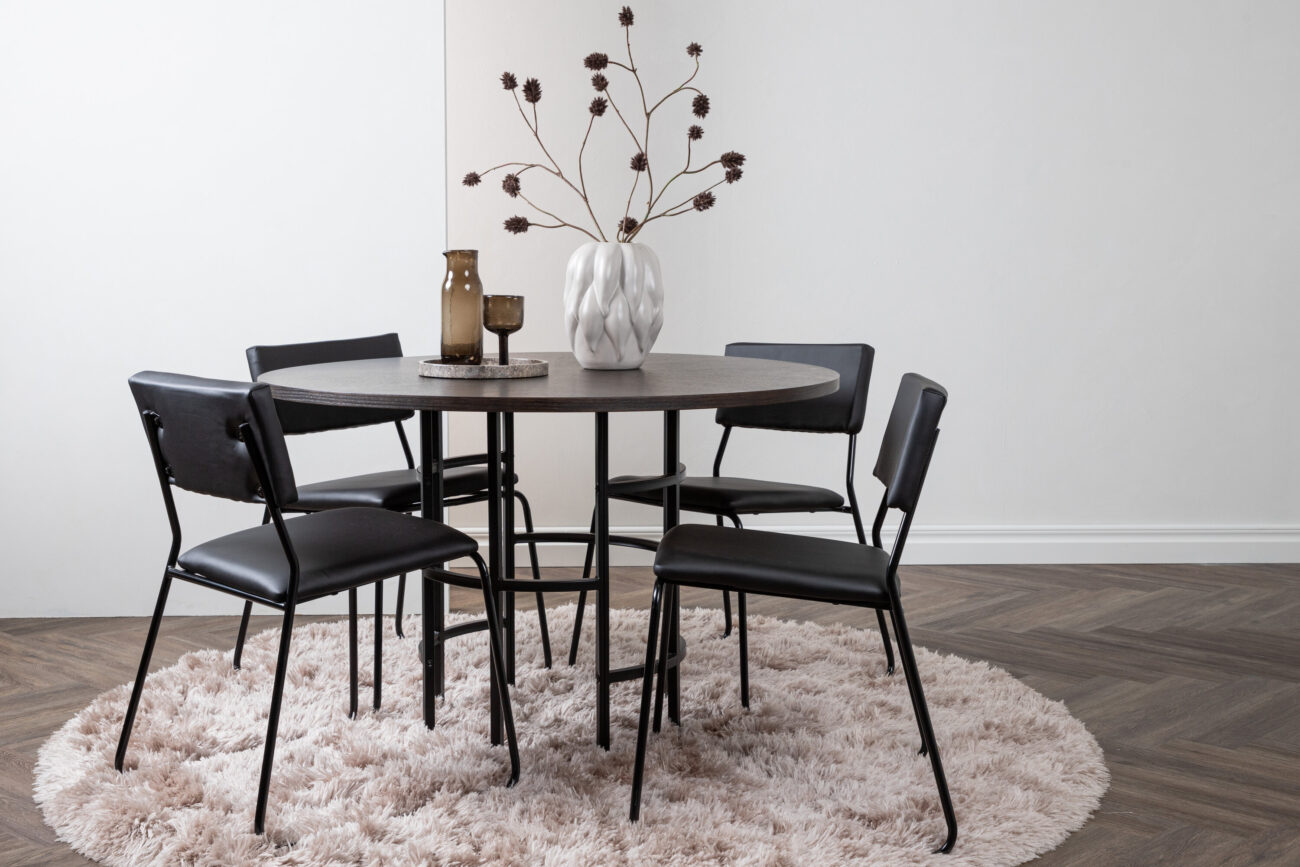 Copenhagen, Kenth – Ensemble repas rond – Moka – Table : ⌀115 Chaise : 52 x 76 x 40 cm