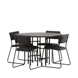 Copenhagen, Kenth – Ensemble repas rond – Moka – Table : ⌀115 Chaise : 52 x 76 x 40 cm