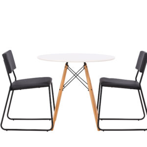 Danburi, Kenth – Ensemble repas rond – Blanc – Table : ⌀60 Chaise : 52 x 76 x 40 cm