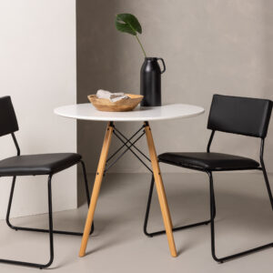 Danburi, Kenth – Ensemble repas rond – Blanc – Table : ⌀60 Chaise : 52 x 76 x 40 cm