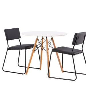 Danburi, Kenth – Ensemble repas rond – Blanc – Table : ⌀60 Chaise : 52 x 76 x 40 cm