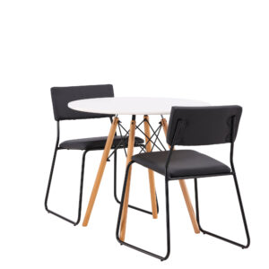 Danburi, Kenth – Ensemble repas rond – Blanc – Table : ⌀60 Chaise : 52 x 76 x 40 cm