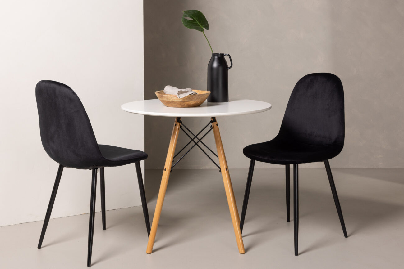 Danburi, Polar – Ensemble repas rond – Blanc – Table : ⌀60 Chaise : 53,3 x 88 x 42,5 cm