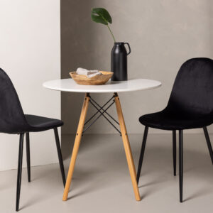 Danburi, Polar – Ensemble repas rond – Blanc – Table : ⌀60 Chaise : 53,3 x 88 x 42,5 cm