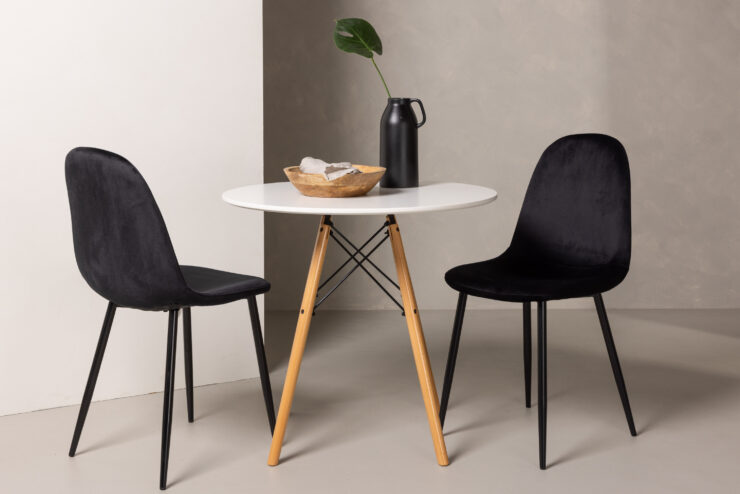 Danburi, Polar – Ensemble repas rond – Blanc – Table : ⌀60 Chaise : 53,3 x 88 x 42,5 cm