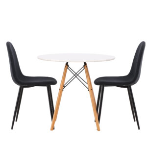 Danburi, Polar – Ensemble repas rond – Blanc – Table : ⌀60 Chaise : 53 x 87 x 44 cm