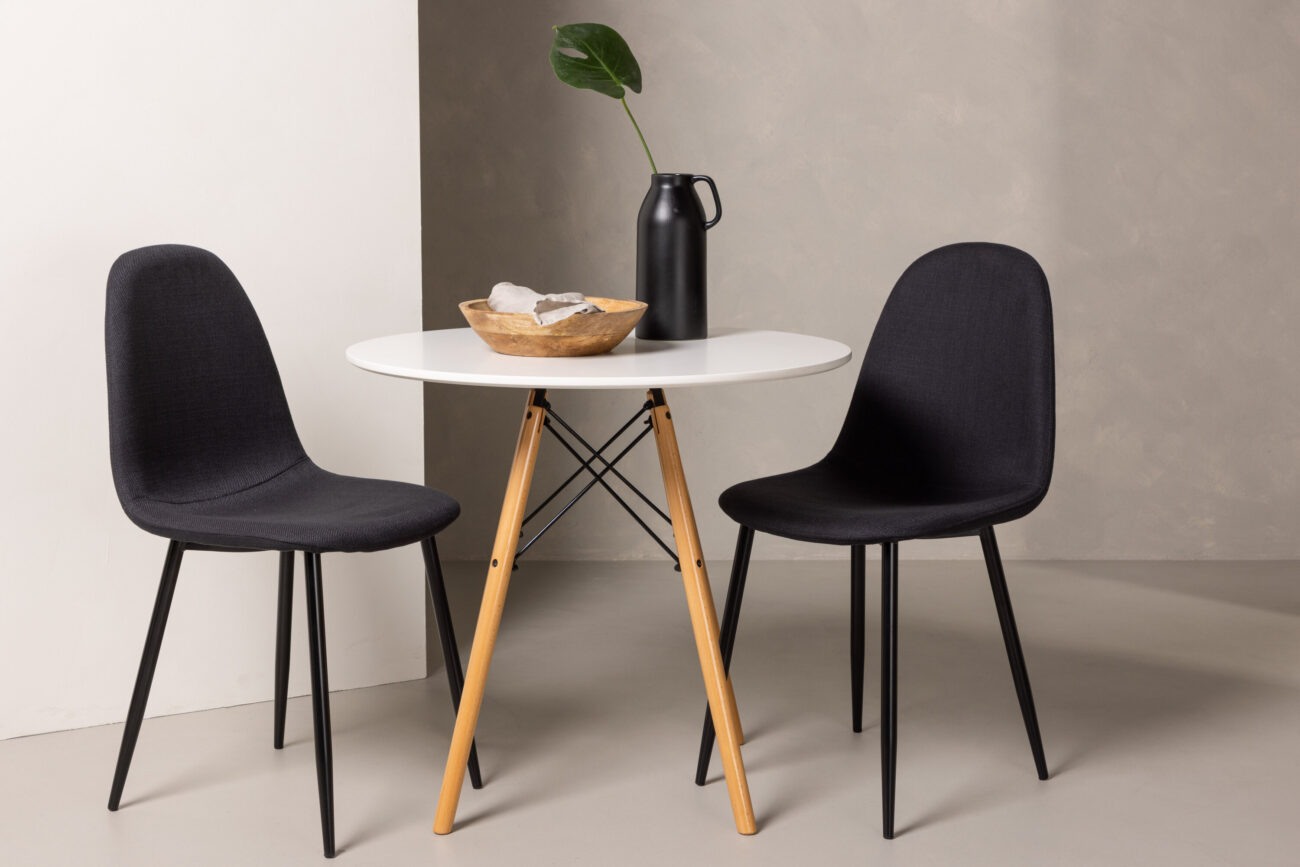 Danburi, Polar – Ensemble repas rond – Blanc – Table : ⌀60 Chaise : 53 x 87 x 44 cm