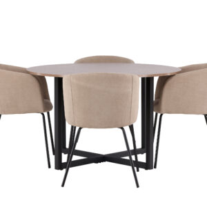 Durango, Berit – Ensemble repas rond – Noyer – Table : ⌀120 Chaise : 55 x 78 x 55 cm