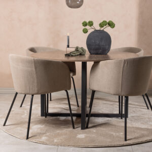 Durango, Berit – Ensemble repas rond – Noyer – Table : ⌀120 Chaise : 55 x 78 x 55 cm