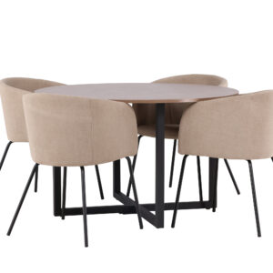 Durango, Berit – Ensemble repas rond – Noyer – Table : ⌀120 Chaise : 55 x 78 x 55 cm