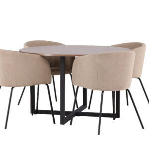 Durango, Berit – Ensemble repas rond – Noyer – Table : ⌀120 Chaise : 55 x 78 x 55 cm